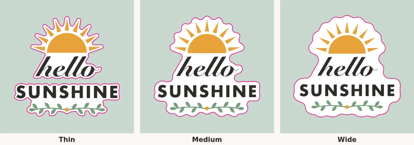 The same hello sunshine design as a sticker with thin, medium and wide white borders