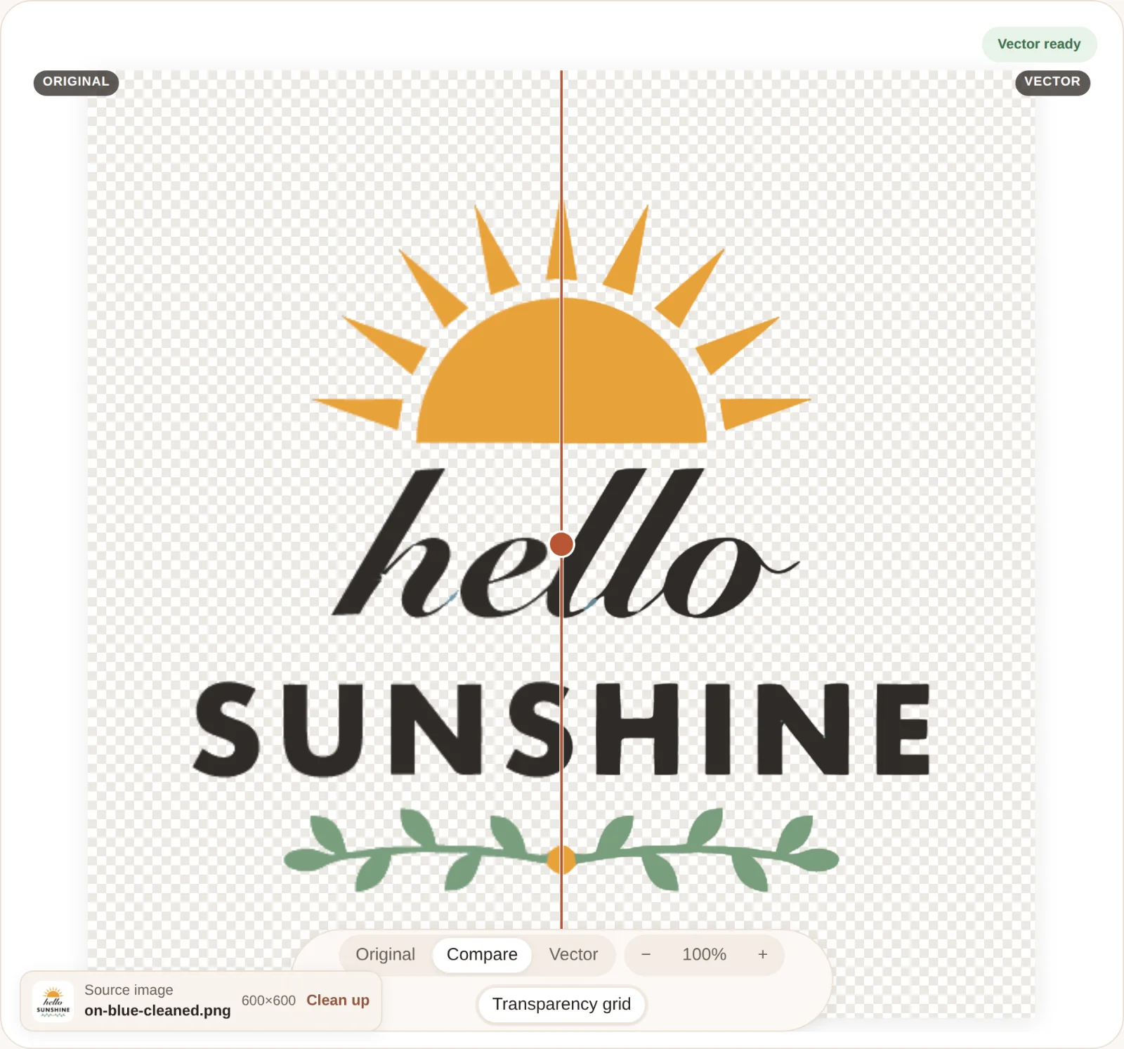 The converted SVG of the hello sunshine design with a transparent background